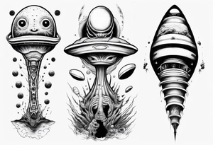Trippy alien/ufo scene for a leg sleeve tattoo tattoo idea