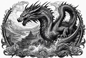 War scene, ancient times with dragons tattoo idea