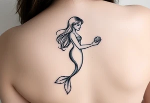 Mermaid tattoo full body soft face light grainy holding a shell in hand tattoo idea