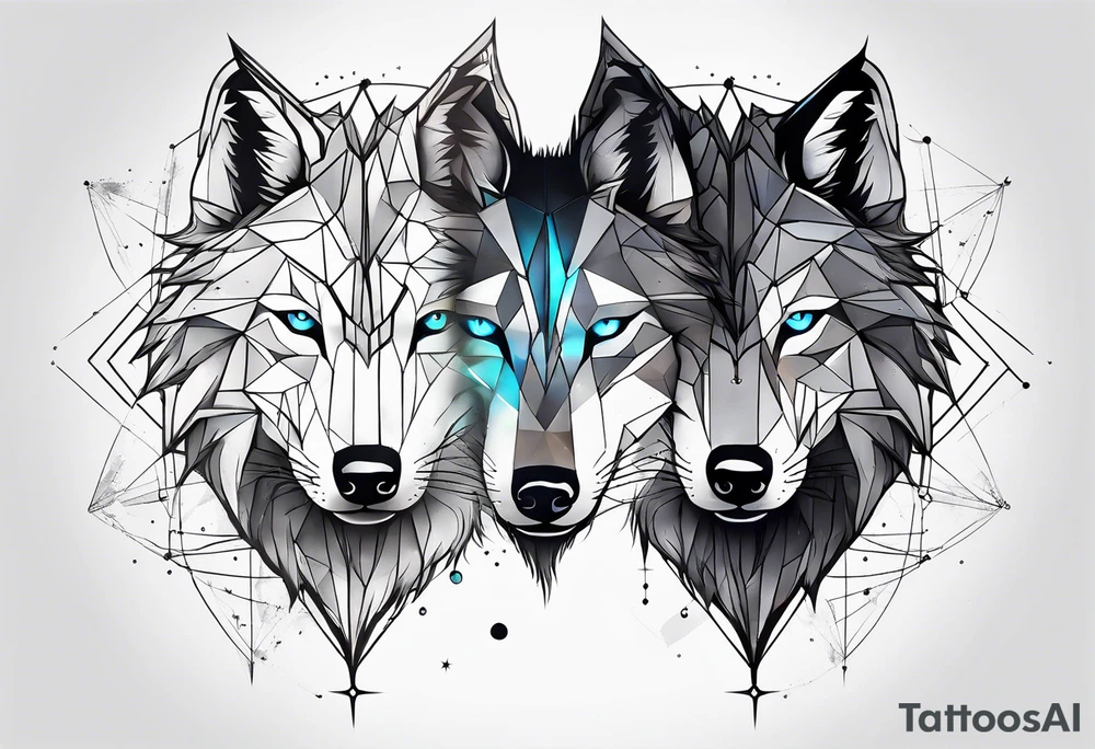 Constellation, two animal wolf, géométric tattoo idea