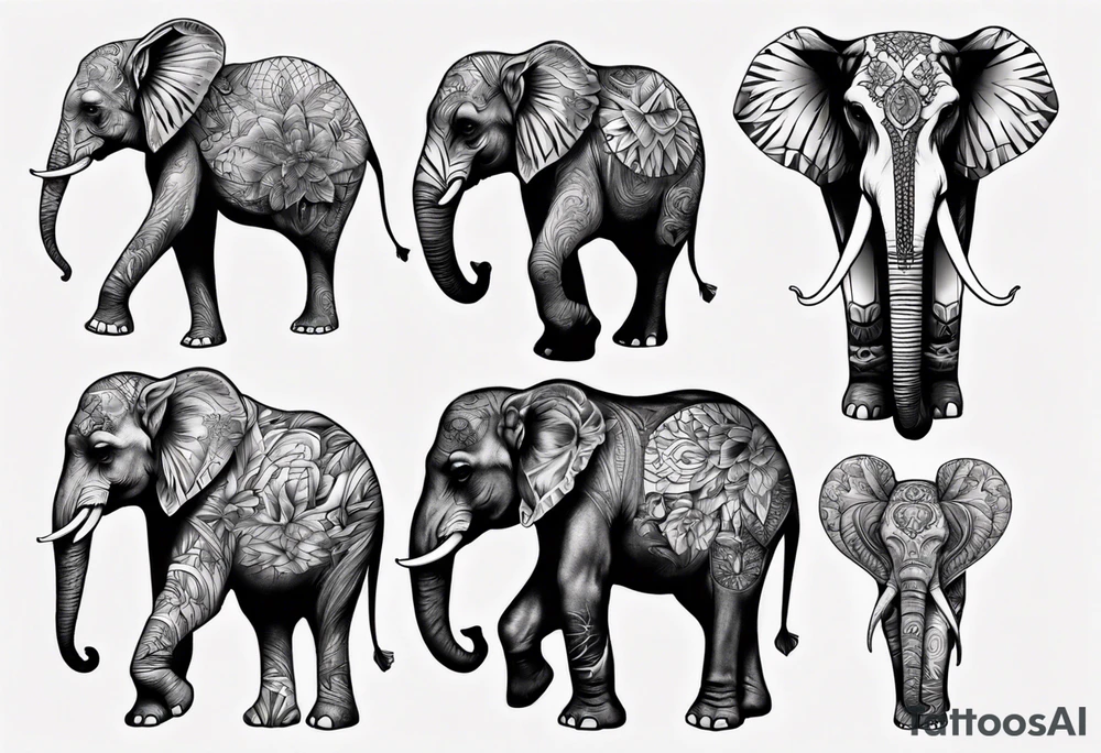 4 elephants family tattoo idea