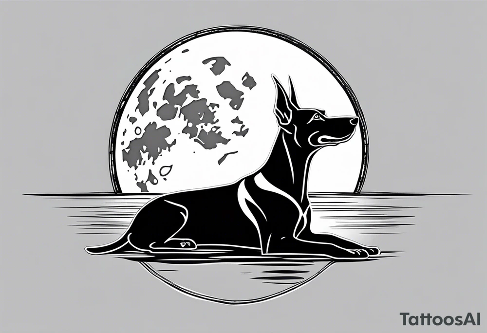 doberman is floating by the moon tattoo idea