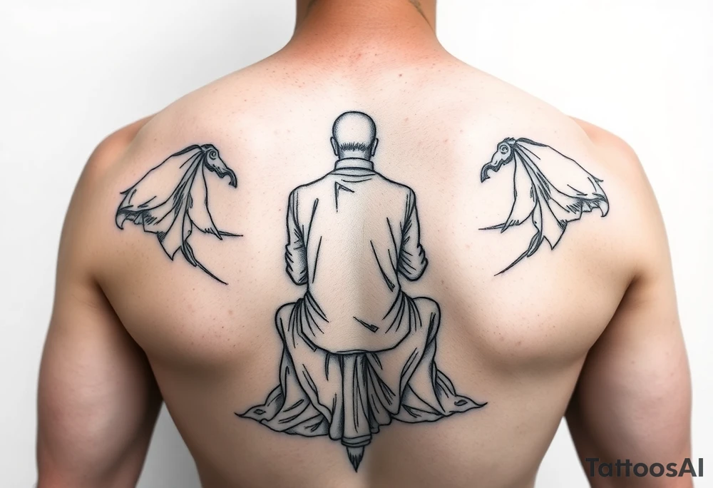 Fine line black and gray Seated mediator suicide survivor tattoo idea