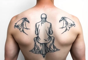 Fine line black and gray Seated mediator suicide survivor tattoo idea