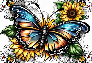 Wing cross with sunflower and butterflies tattoo idea
