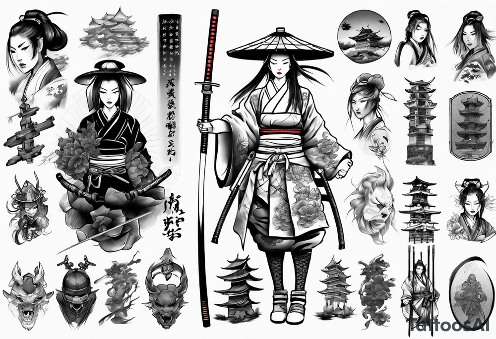 Beautiful female samurai tattoo idea