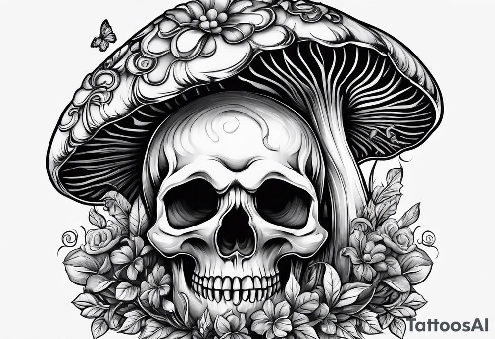 Mushroom, plant, skull, angel numbers tattoo idea Mushroom, plant, skull, angel numbers tattoo idea