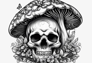 Mushroom, plant, skull, angel numbers tattoo idea