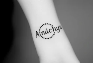Create a tattoo that writes the Hindi word "Anichya" with A circle or spiral, which represents the cyclical nature of life and death tattoo idea