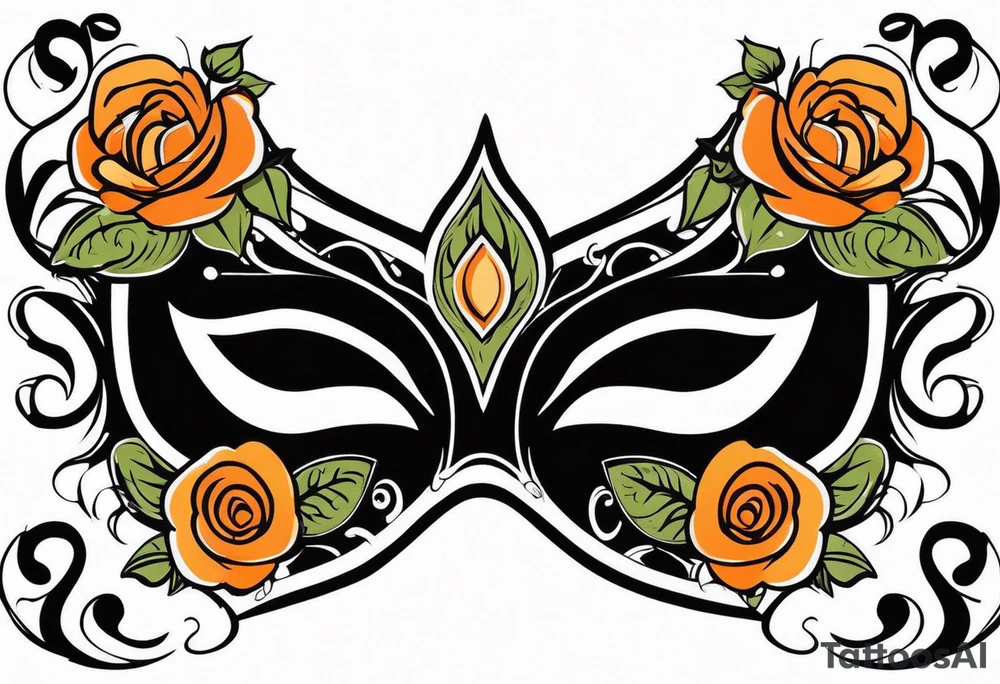 Laughing Male masquerade mask with orange and black roses tattoo idea
