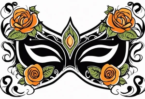 Laughing Male masquerade mask with orange and black roses tattoo idea