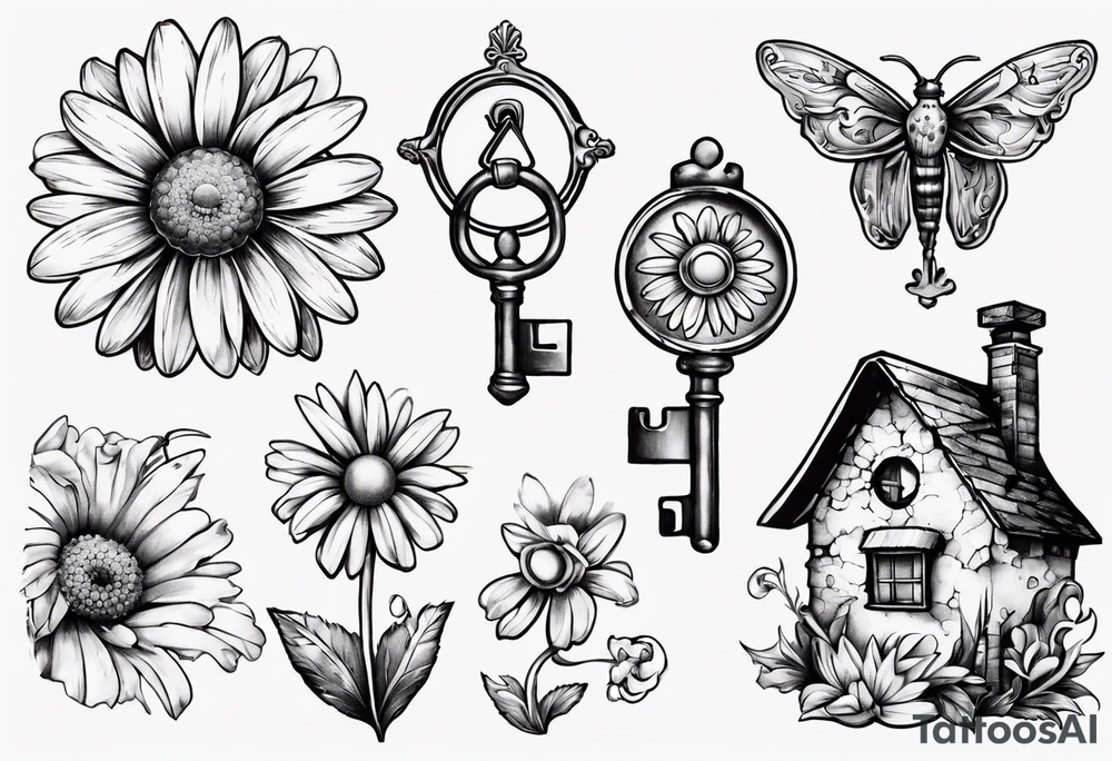 Daisy and house and key tattoo idea