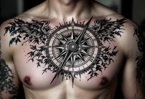 Roman theme with sun dial compass tattoo idea