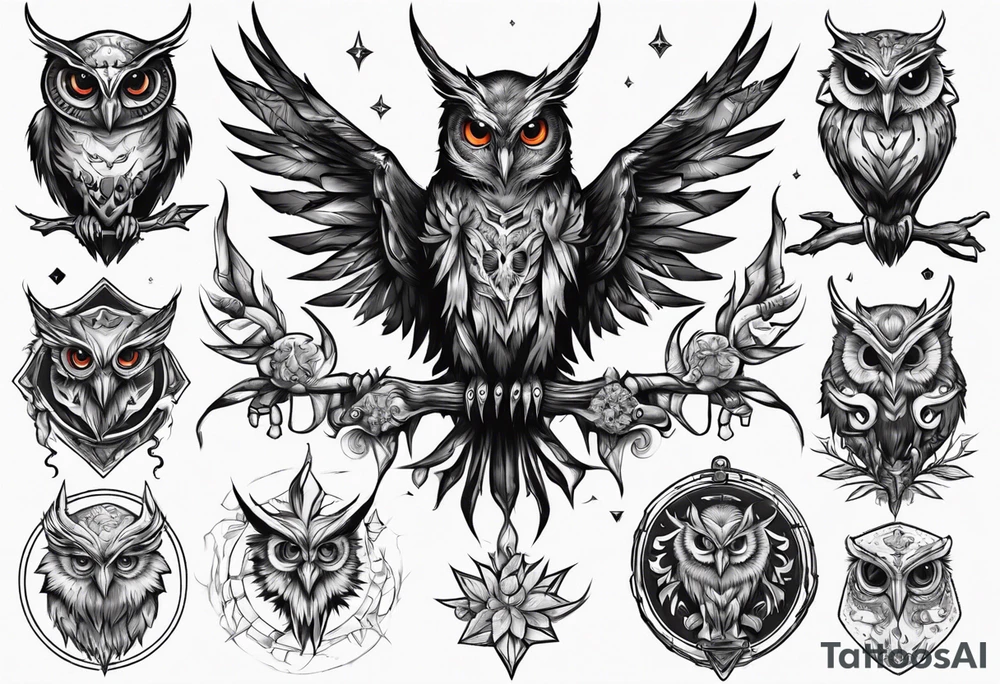 The Demon Owl Stolas, a Prince of Hell who is obsessed with gems, knowledge of astrology and poisonous plants. tattoo idea