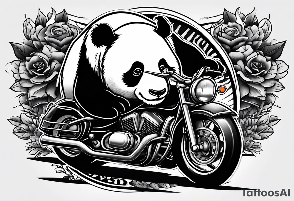 fat panda riding a motorcycle tattoo idea