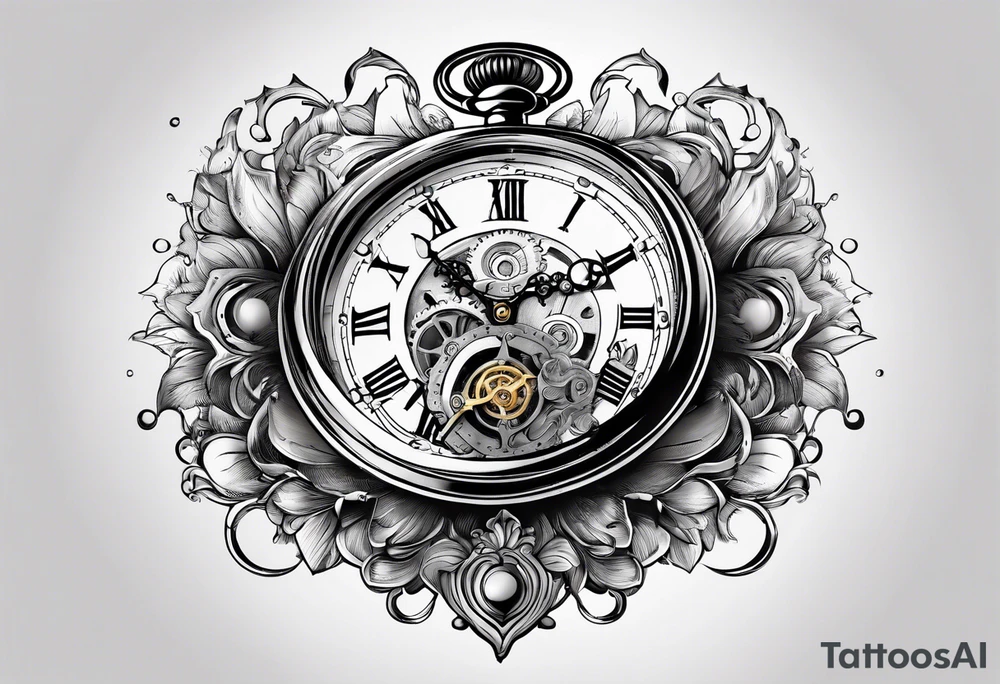 Old school pocket watch exploded showing inner mechanism tattoo idea