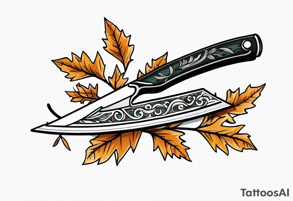 a straight razor lies on oak leaves tattoo idea