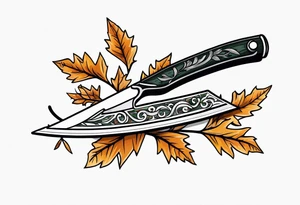 a straight razor lies on oak leaves tattoo idea