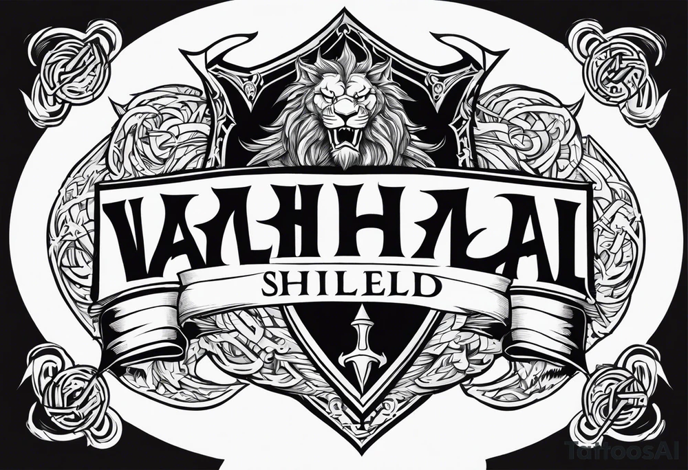 Valhalla shield sword lion dragon tattoo idea