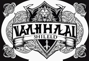 Valhalla shield sword lion dragon tattoo idea