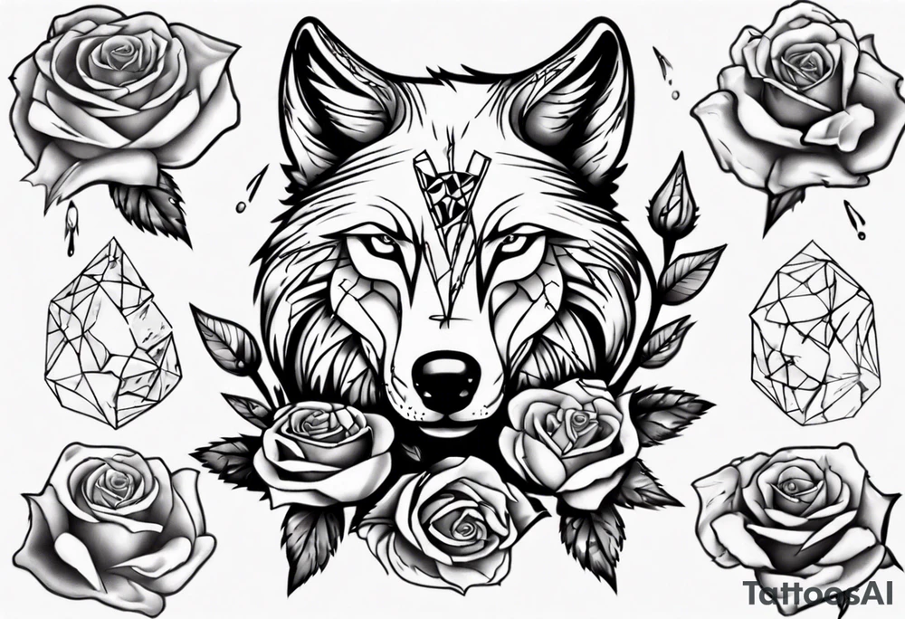 Wolf with roses and broken glass tattoo idea