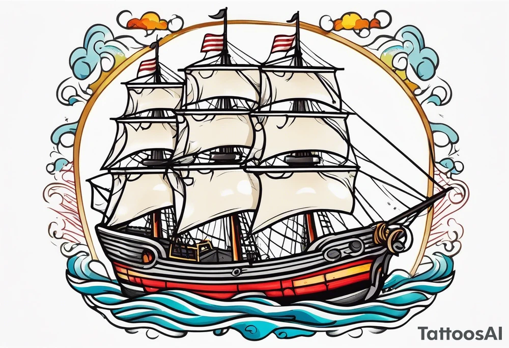 Tattoo word: V.O.C. Under sailing ship tattoo idea