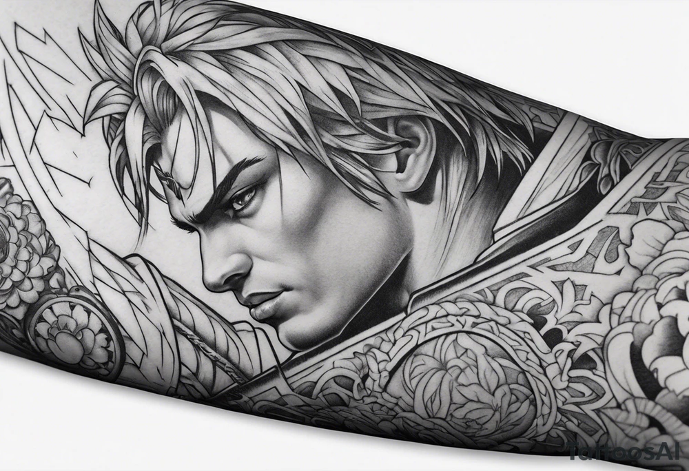 fool sleeve, broken sword, battlefield tattoo idea