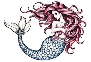 mermaid with flowing hair tattoo idea