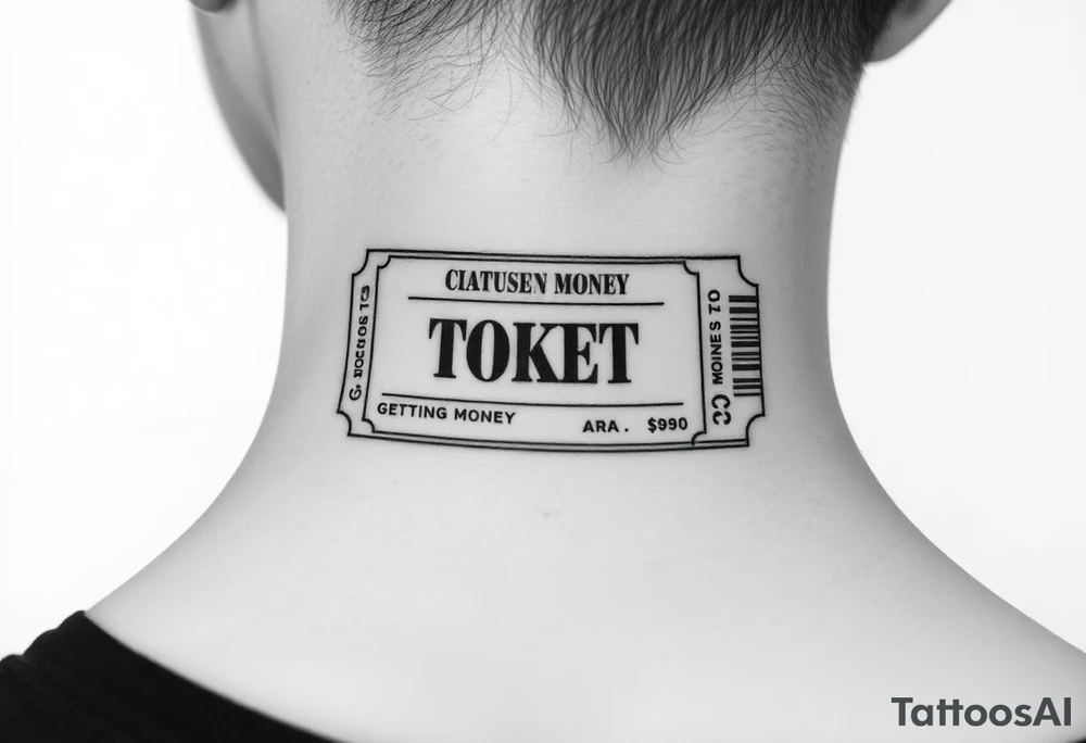Ticket design with a getting money aura and a chosen money theme tattoo idea