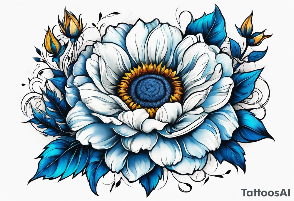 animal flower rose and blue, sunflower, tattoo idea