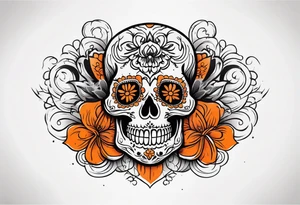 Mexican skull with smoke coming out of the bottom orange and black tattoo idea