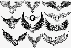 Wings with the dates 09/12/2012 and 24/10/2023 in between the wings tattoo idea