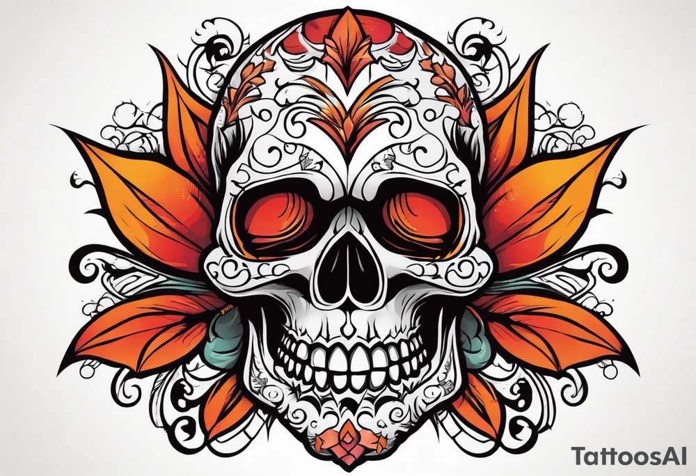 Gothic skull that is red and orange tattoo idea