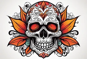 Gothic skull that is red and orange tattoo idea