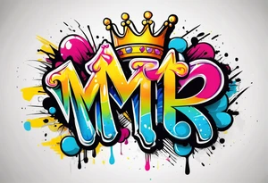 The letters M T R graffiti with a crown on the T tattoo idea