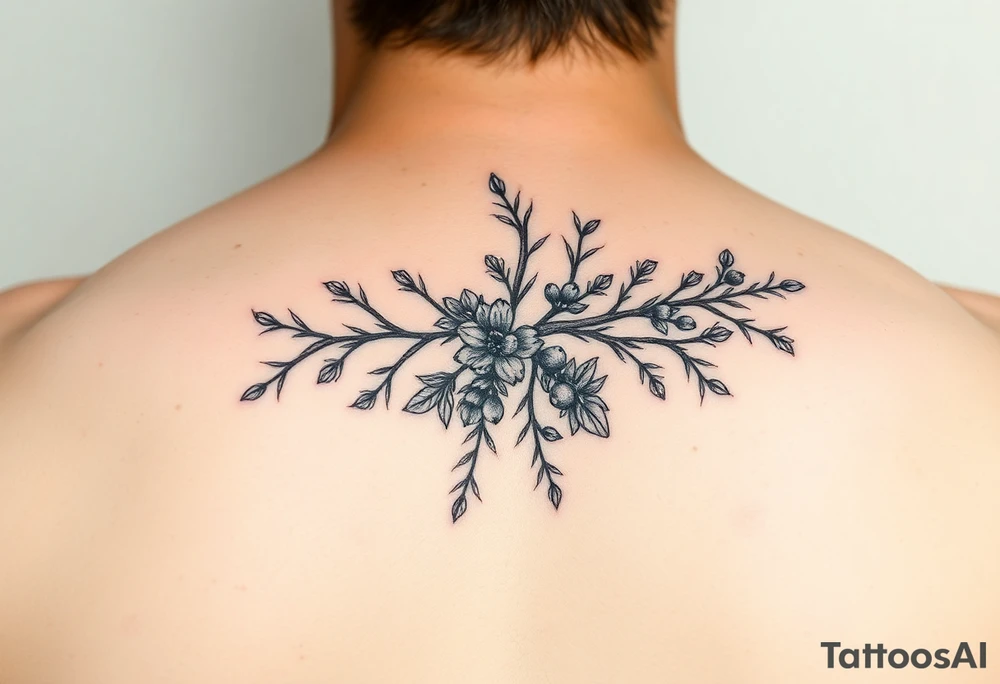 a rowan tree branch with berries and florals tattoo idea