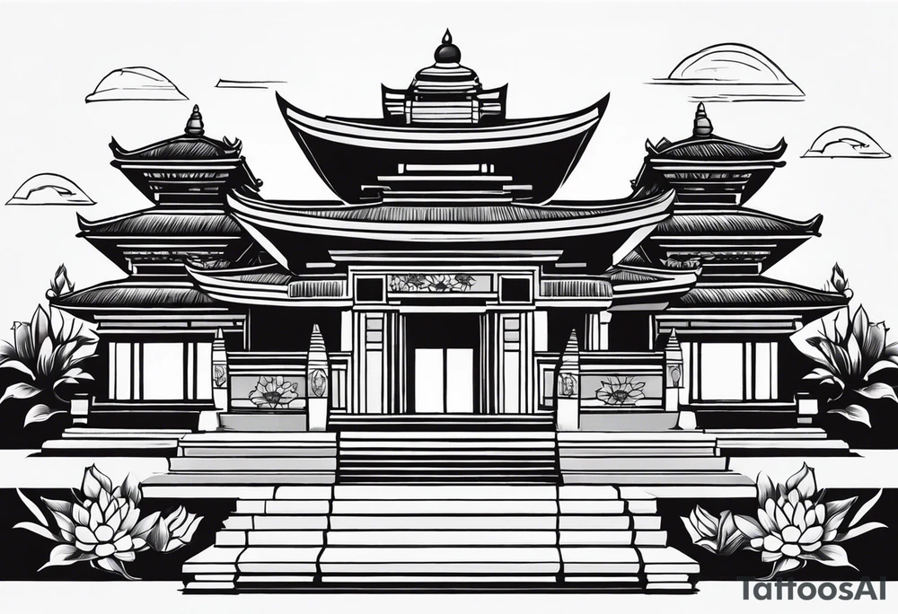 Bali temples black and grey with sunflower tattoo idea