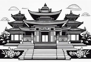 Bali temples black and grey with sunflower tattoo idea