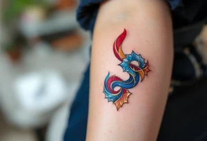Three jewels symbol in crimson, blue, and gold, representing Buddha, Dharma, and Sangha. tattoo idea