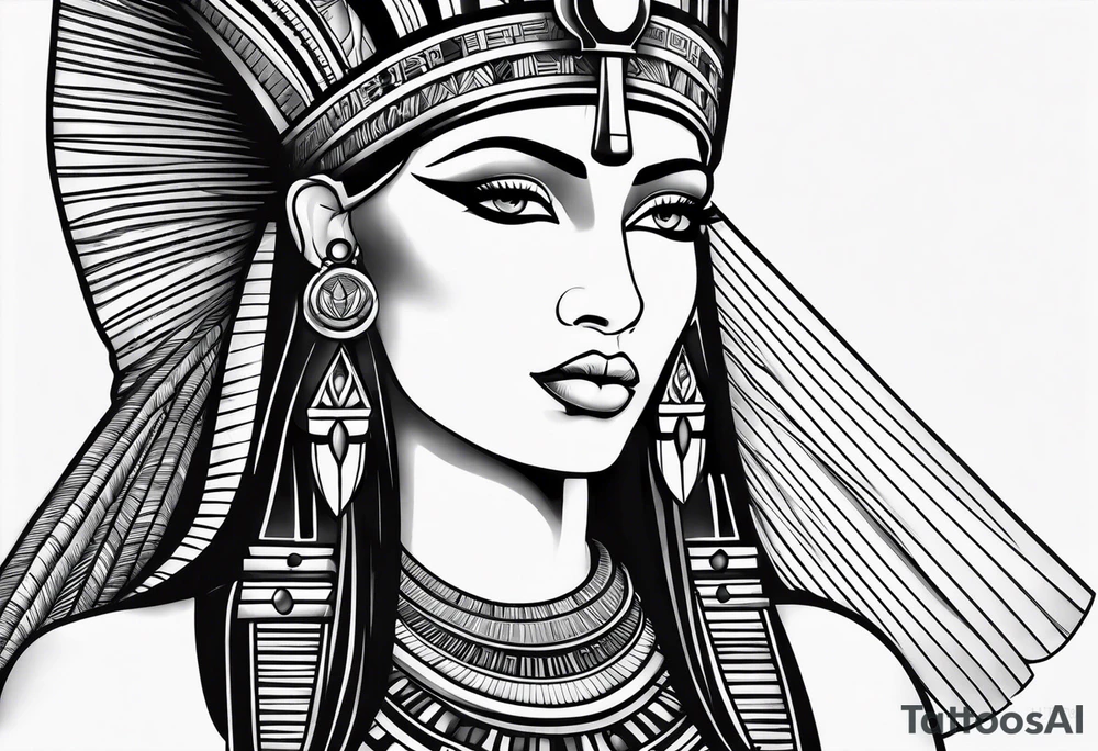 black and white Egyptian goddess Isis tattoo idea