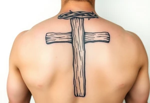 Wooden cross with a crown of thorns tattoo idea