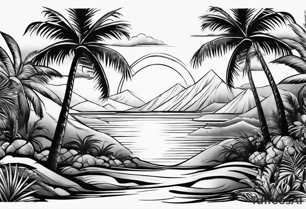 Palm tree arm sleeve tattoo idea