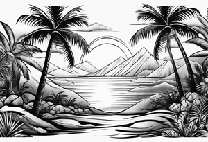 Palm tree arm sleeve tattoo idea