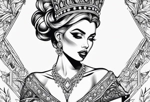 Fancy queen eating diamonds and gemstones tattoo idea