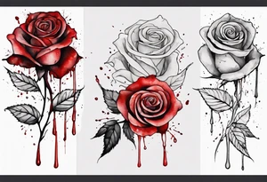 rose flower, one line, red blood dripping from the flower, tall, watercolor tattoo idea