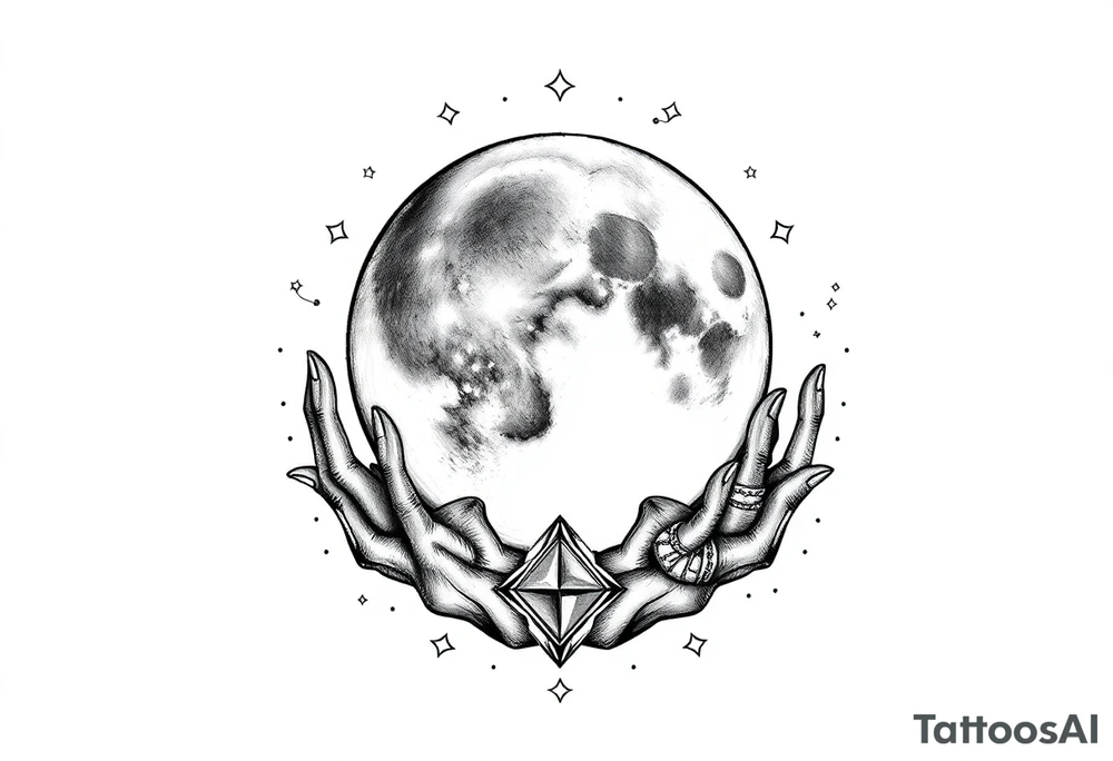 celestial moon and moonlight 
embrace with constellation patterns tattoo idea