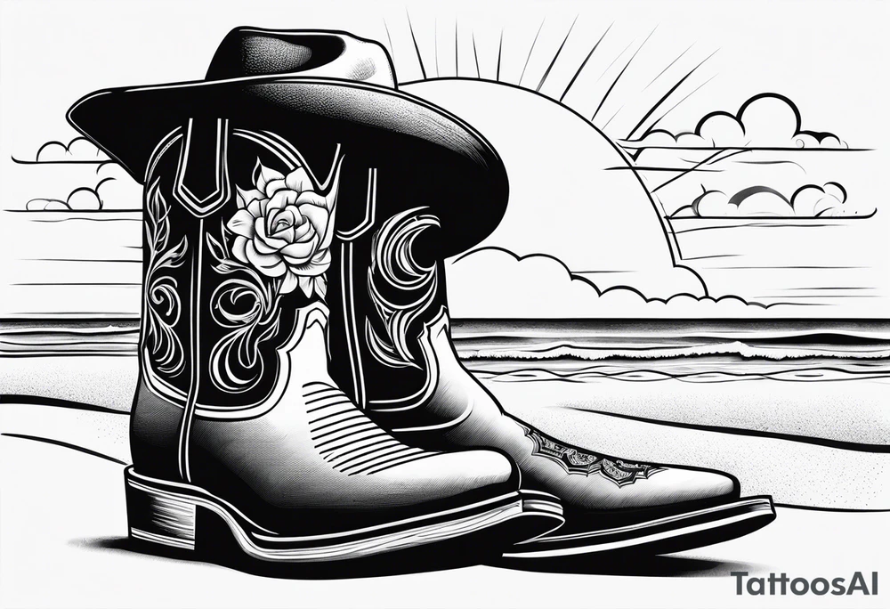 A pair of flip flops, a pair of mens boots, and a cowboyhat on the Beach. Keep it simple tattoo idea