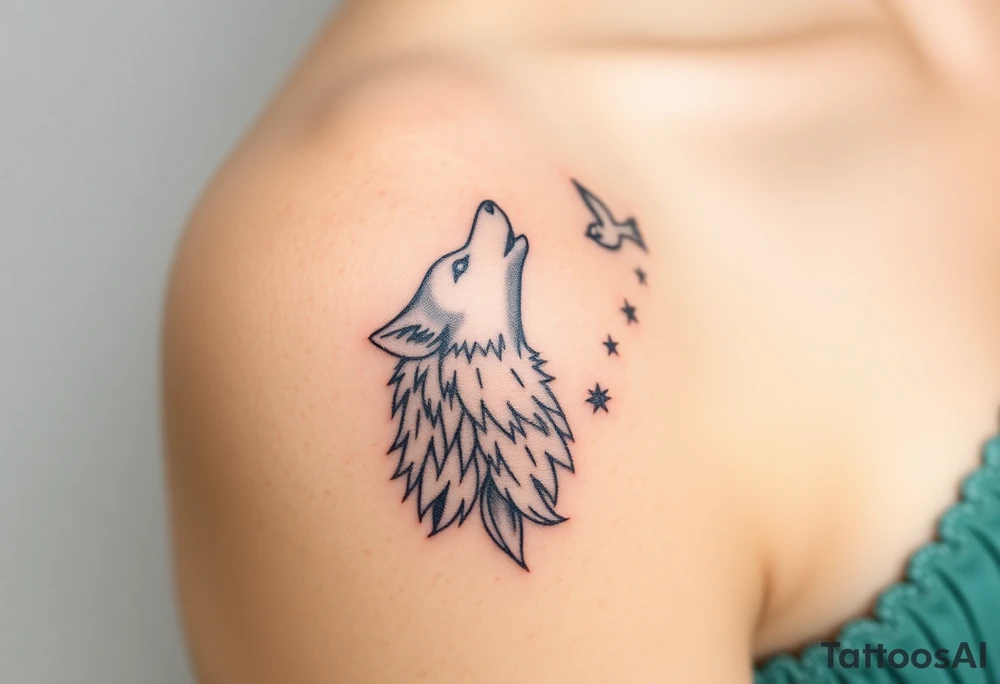 Wolf howling moon stars dove tattoo idea