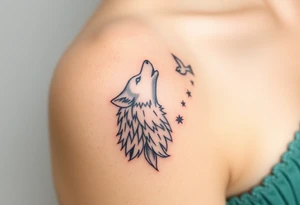 Wolf howling moon stars dove tattoo idea