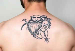minimalist bearded pirate and mermaid tattoo idea
